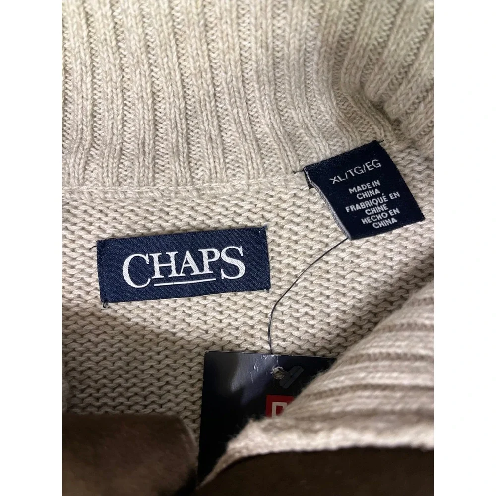 Chaps Mens Twist Mockneck Sweater Arctic Twill‎ XL Elbow Patches Button Accent